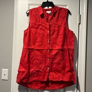 J Jill love Linen button up tank top woman’s large red
